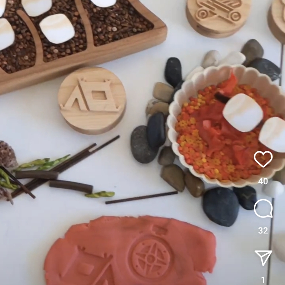 Wooden Camping playdough stamp set and eco playdough cutters
